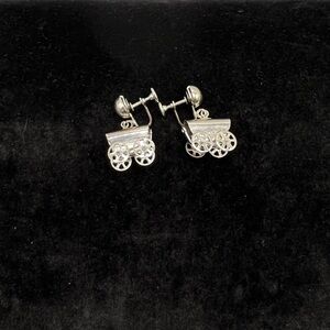 Vintage Kitchy Covered Wagon Screw Back Earrings